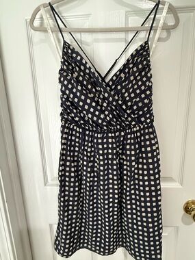 Shoshanna Navy and Cream Spotted Wrap-Front Mini Dress